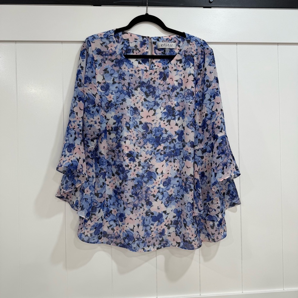 Kasper Blue and Pink Floral Blouse